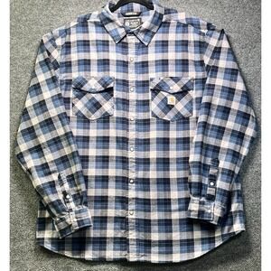 Carhartt 104914-126 Rugged Flex Pearl‎ Snap Flannel Shirt Mens 2XL Blue Plaid